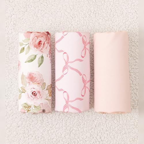 Image of PHF 3 Pack Soft Floral & Bow Crib Sheets Fitted, Comfy Breathable Baby Sheets for Boys Girls, 28x52 Inches Fits Standard Crib and Toddler Mattresses, Floral & Bow