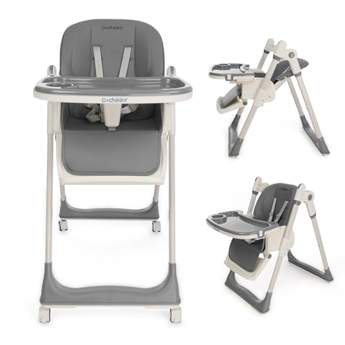Cochildor 3-in-1 Baby High Chair, Foldable Toddler Highchair, Grey