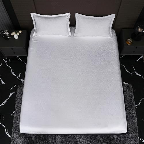 Image of Story@Home Supersoft Long Staple Premium Cotton Compact Yarn King Size Motif Printed Flat Double Bedsheet wih 2 Pillow Cover I 500 TC, 108x108 Inch - White Motif