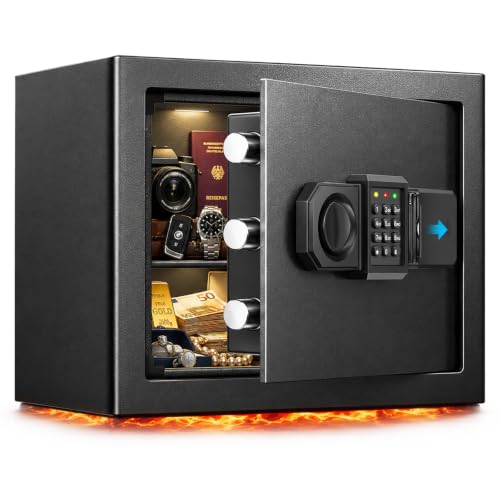 [Upgraded] 25L Safe Tresor Feuerfest für Zuhause Digitale Safe mit Ersatzschlüssel Abnehmbarem Regal und Alarmanlage Klein Tresore mit Zahlenschloss für Bargeld Wichtiger Dokumente