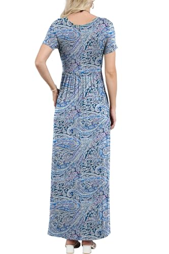 Image of EUOVMY Women's Short Sleeve Loose Plain Maxi Dresses Casual Vacation Long Dresses with Pockets