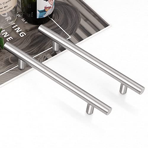 Image of Probrico 20 Pack| 5 Inch Hole Centers Kitchen Cabinet Pulls Brushed Nickel Euro Style T Bar Handles Cupboard Stainless Steel Modern Cabinet Hardware