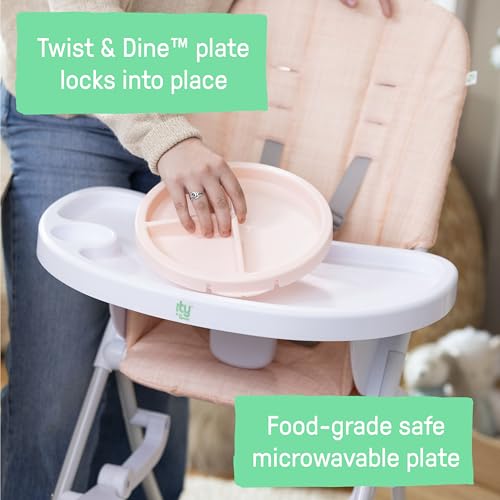 Image of Ingenuity Sun Valley Compact Folding Baby High Chair, Food-Grade Safe Plate, Safety Harness, for Ages 6 Months and Up, Unisex - Pink
