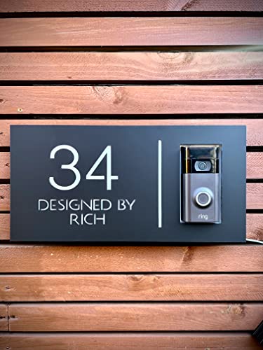 Numéro de maison LED solaire noir mat avec panneau d'adresse moderne