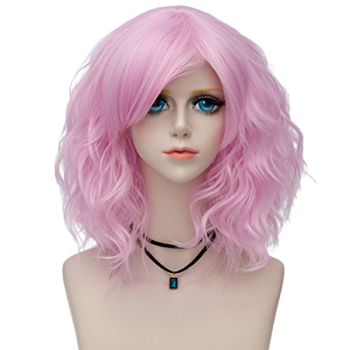 35cm Lolita Pink Cosplay Wig Medium Curly Women Costume Cosplay Wigs F10A+Cap