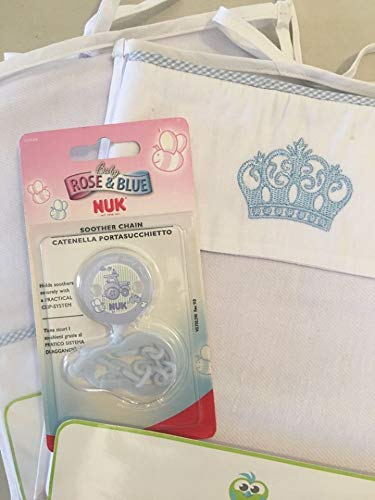 KIT com 2 Cueiros Flanelados Coroa Azul Manu Baby + 01 Prendedor de Chupetas NUK