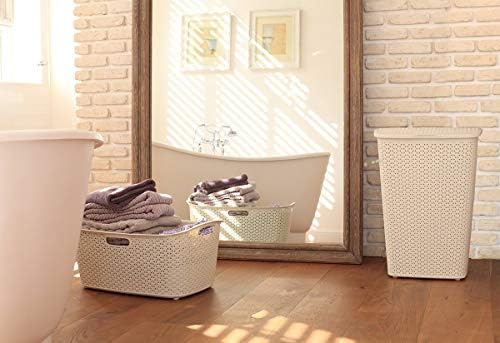 Curver My Style 55 Litre Rattan Effect Laundry Hamper, Vintage White