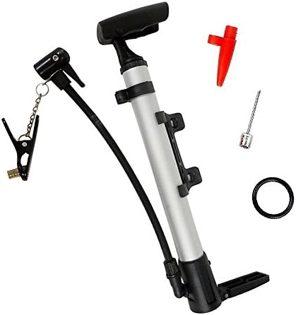 Minipump Bike Pump Mini Portable Fits Schrader & Dunlop Valve, with Soccer, Football Ball needle, Floor Adaptable. High Pressure Bicycle Pump, with Stabilizing Foot peg for Road and Mountain Fat Tires