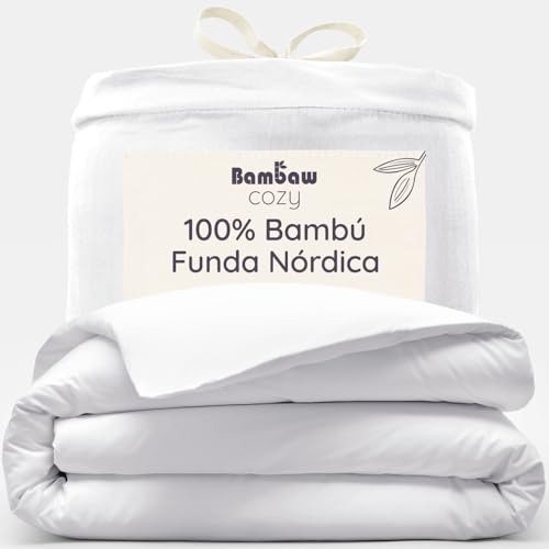 Bambaw Funda Nórdica Bambú 260x240 cm, Funda Nórdica Cama 180/200 cm, Sabanas Transpirables Antiacaros y Antialergicas, Sabanas Bambu Térmicas Que Controlan la Temperatura (Blanco)