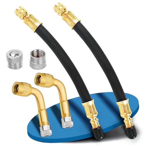 Vehepeay 2 Pièces Rallonge Valve Pneu 90 Degrees H62 Brass, Embout Gonflage Pneu Voiture Tuyau Flexible de Gonflage de Pneus de 18 cm, Adaptateur Valve pour...