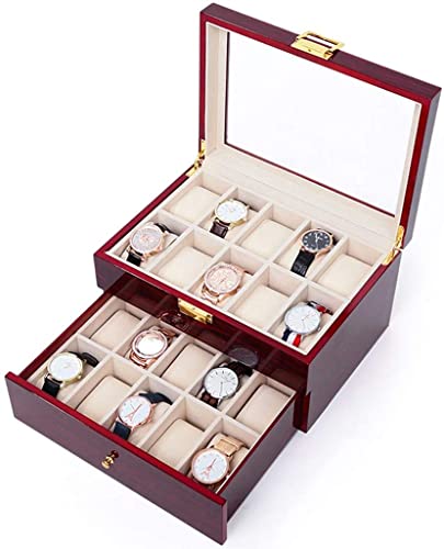 腕時計ボックス メンズ 引き出しキャビネット 木製収納ボックス 腕時計20本収納可能 ガラストップカバー付き 大型腕時計HD