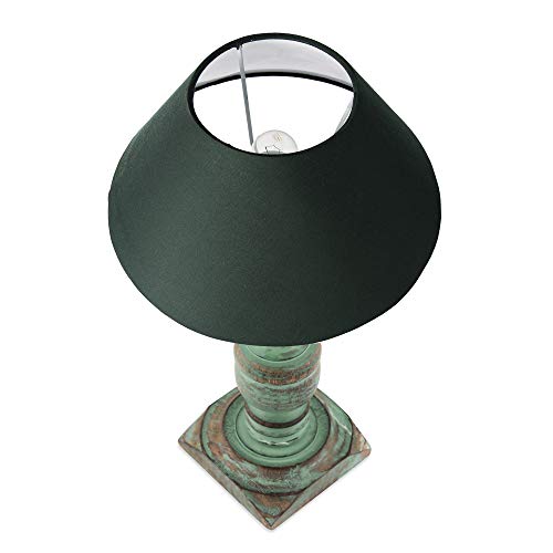 Image of Homesake Handcrafted Wooden Table Lamp for Living Room & Bedroom | Bedside Rustic Algae French Table Lamp with Fabric Shade | Included Bulb | Decorative Wooden Night Lamp for Home Decor, Green