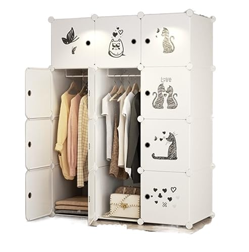WUTIANBAO Armarios Resistente Combinación De Armario Colgante De Almacenamiento De Plástico con Puerta Gitter Partición Ropa Dormitorio Hogar Armario Habitación(White,108 * 47 * 144cmB)