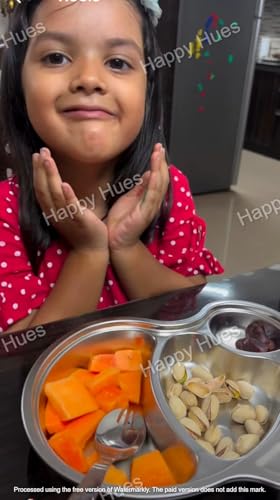 Image of Happy Hues Stainless Steel Divided Meal Plate Tray-3 Compartments Dinner Dish for Baby- Toddler- Kids Eating Food- Cartoon Shape