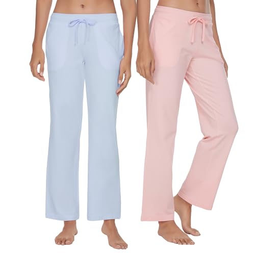 Image of U2SKIIN 2 Pack Pajama Pants for Women Soft, Cotton Comfortable Womens Lounge Lightweight Sleep Pj Bottoms