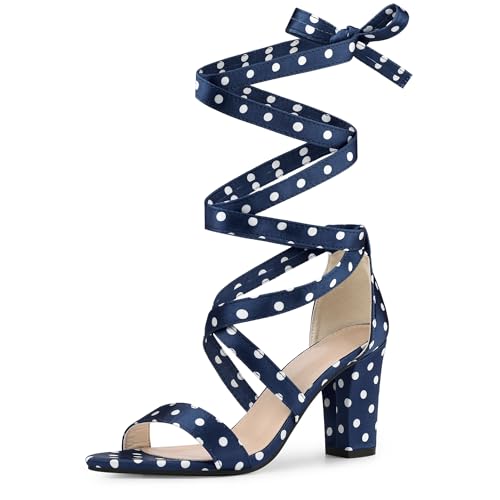 Sandales à talons épais confortables Allegra K avec lacets ajustables à pois