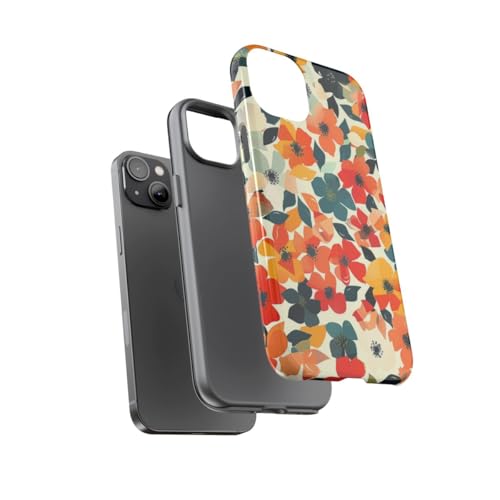 Coque rigide iPhone 14 Plus finition brillante design géométrique floral orange chic - 3