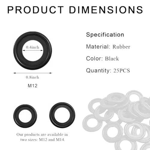 Image of 25 PCS M12 Car Oil Drain Plug Gasket, Rubber Oil Drain Plug Crush Washers Sealing Gasket, Vehicle Engine Oil Seal Washer Replacement for Car Truck SUV, Car Accessories