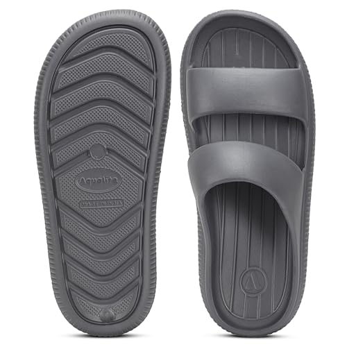 Image of Aqualite Men's Slides Slippers | Slip-On Comfort Flipflop Flat Base, Anti-Skid Sole & Lightweight | Casual Home & Outdoor Sandal for Men