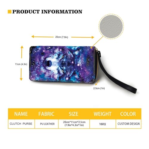 Mumeson Women's Luxury Long Leather Purse with Zipper Wristlet Cool Wolf Print Wallet Outdoor Party Travel Clutch Mini Handbag PU Purse for WOmens Organizer Wallet3