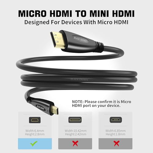Image of BLACK CROWN 1.5M Micro Hdmi to hdmi Cable Gold Connectors HDMI to MICRO HDMI Cable - Type D to Type A - 1080p Full HD 1.4V