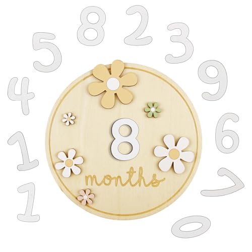 Tarjetas de Hitos Mensuales de Bebés, Madera Cumple Mes Bebe 0-12 Meses Bienvenida para Recién Nacido con Diseño Floral Accesorio Para Foto para Baby Shower Futuras Madre Padre Regalo Vistoso