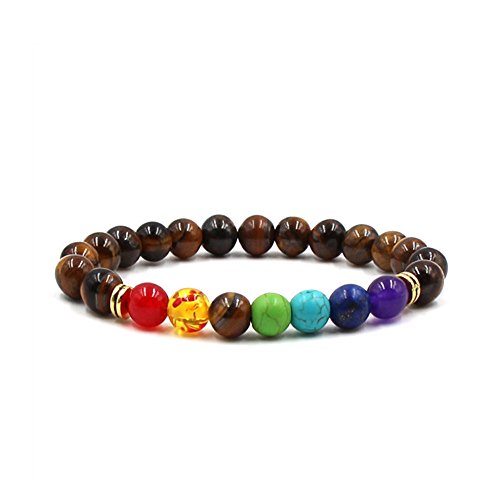 BEUU Bead Chakra Bracelet - 7 Chakras 8mm Lava Rock Stone Anxiety Essential Oil Diffuser Stone Yoga Beads Bracelets Meditation Relax Healing Aromatherapy Bangle for Men Wonmen Kids