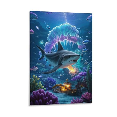 Requin murale peinture toile pour habiller un grand mur blanc