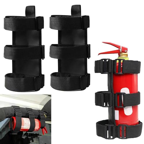 2 pieces 2.5-3LB Car roll bar fire extinguisher bracket adjustable off-road vehicle fire extinguisher installation strap car roll bar fixing strap bracket (black)