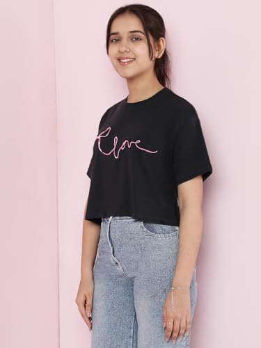 Image of Li'l Tomatoes Girls Crop T-Shirt | 100% Cotton | Graphic Printed Summer Top | Soft & Breathable Casual Wear | 7-16 Years
