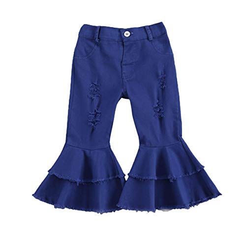 FYBITBO Toddler Baby Girls Bell Bottoms Jeans Ruffle Ripped Jeans Flare Pants Denim Jeans Leggings Trousers