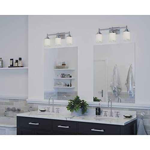 Image of Progress Lighting Alexa Collection 3-Light Etched Linen with Clear Edge Glass Modern Bath Vanity Light Brushed Nickel