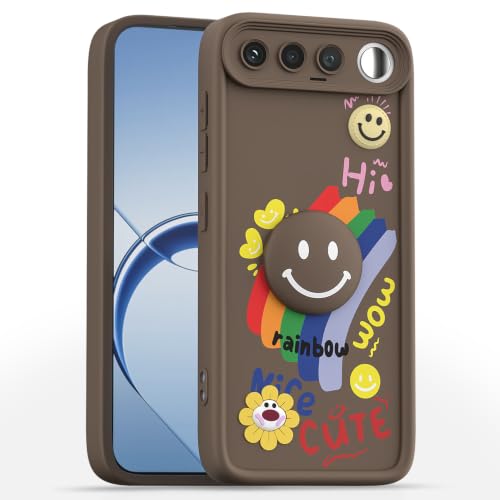 Image of Pikkme Back Cover for Realme 16 5G | Soft Silicone| Cute Rainbow Smile & 3D Cartoon Flower Design | Shockproof Raised Camera Protection Bumper Case (Brown)