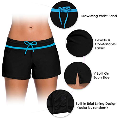 Ajcoflt Calções de banho com cordão ajustável para mulheres, com forro curto, calções de banho para