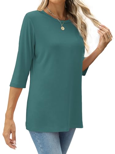 Image of JomeDesign Womens Tops 3 /4 Sleeve Shirts Round Neck Loose Casual Blouses