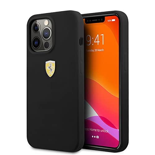 CG Mobile Ferrari Coque de téléphone pour iPhone 13 Pro en Noir avec intérieur en Microfibre, Coque de Protection en Silicone Lisse et Anti-Rayures Facile à Clipser, Absorption des Chocs et Logo