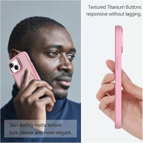 Image of Elzzi Kickstand Case for iPhone 15 Case Compatible with MagSafe, Built-in Adjustable Camera Guard Stand, Translucent Matte Anti-Fingerprint Heavy Duty Shockproof Phone Cover - Pink