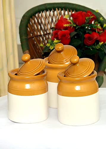 Image of QIMACPLUS Handmade Ceramic Pickle Jar Set with Lids - Achar Barni | Achar Ki Barni | Containers for Pickle, Spices, Chutney, and Sauces Storage (Pack of 2-1000ml)
