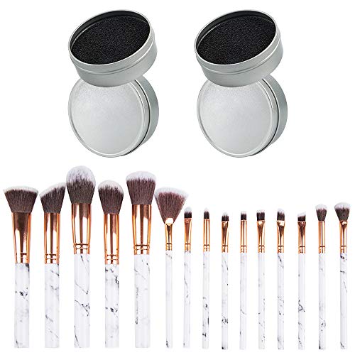 Set of 17, Brush Color Removal Sponge and Makeup Brushes Set, SourceTon 2 Pieces of Dry Makeup Brush Quick Cleaner Sponge and 15 Pieces of Cosmetic Brushes
