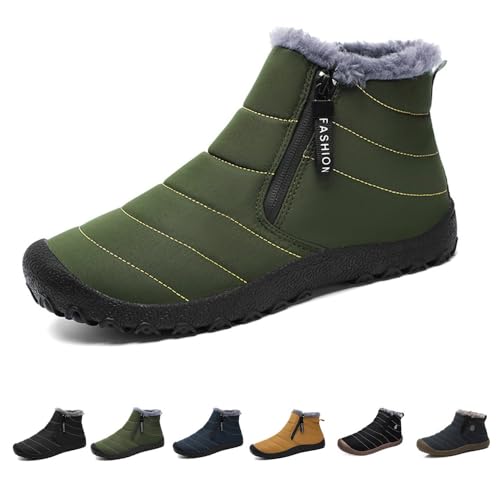 Jeeeun Men's Waterproof Warm Plush Lined Outdoor Snow Ankle Boots (Style B Green,10.5)