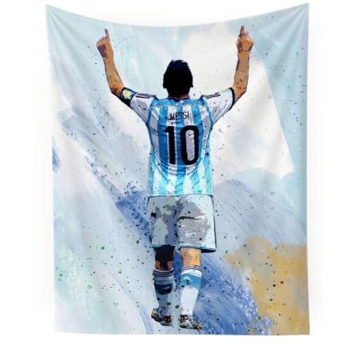 NASKY Lionel Messi World Cup Soccer Superstar Wall Tapestry: HD Fade-Resistant Polyester with 4 Corner Grommets - Hanging Poster for Boys Bedroom & Fan Decor 35.4 x 47.2 Inches (White)