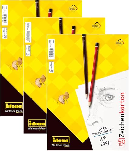 Idena 10384 - Zeichenkarton, DIN A4, 50 lose Bogen, extra starkes Zeichenpapier 250 g/m² (A4 | 3er Pack)