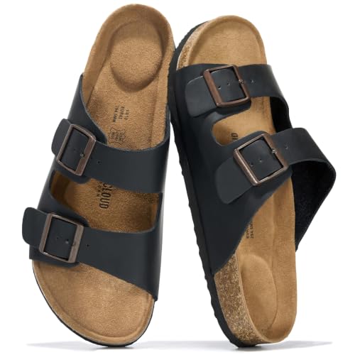 Image of Project Cloud Mens Sandals, 100% Genuine Leather Mens Slides (Heritage) | Memory Foam Insole & Cork Footbed Slides for Men Footwear Non Slip Summer Sandals for Men & Lightweight Sandals Men