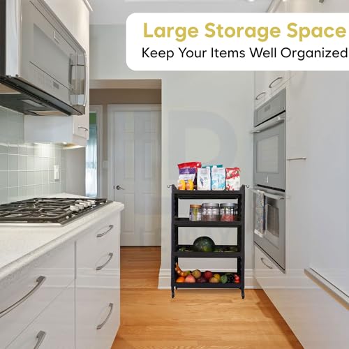 Image of LEOPAX 4 Layers Plastic Rolling Storage Rack | Multipurpose Stackable Storage Rack with Wheels for Kitchen Laundry Room Bathroom Office Home - Black (50 x 30 x 75cm)