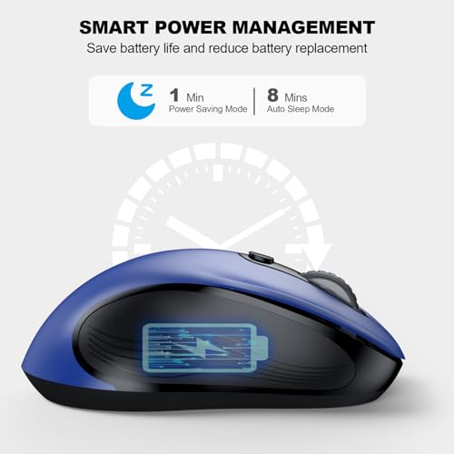 Image of WisFox 2.4G Wireless Mouse for Laptop, Ergonomic Computer Mouse with USB Receiver and Type-C Adapter, 3 Adjustable Levels, 6 Button Cordless Wireless Mice for Windows Mac PC Notebook (Blue)