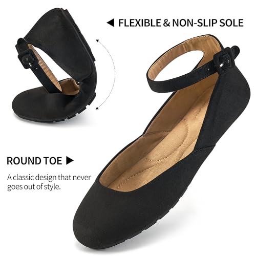 HARENCE Ballet Flats Shoes for Women: Comfortable Round Toe Ankle Strap Slip on Casual Dress Flat for Office Work Business4