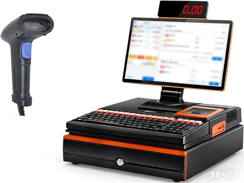LMYYDES Caja registradora TPV Completa con Pantalla táctil de 15,6', Lector de código de Barras, cajón, Impresora integrada de 58 mm, procesador i5/8 GB/128 GB para pequeñas Empresas y Tiendas. B