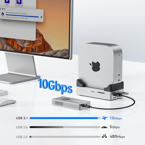 Image of ANYOYO Mac mini M4 Dock, 10Gbps 8TB NVMe M.2 SSD Enclosure, HDMI 4K@60Hz, 2xUSB-A 3.1, 2xUSB-A 2.0, SD /TF Card Reader, PD30W, Wi-Fi Signal Friendly, USB Hub with Cooling Fan for Mac mini M4&M4 Pro