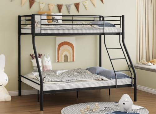 DecoInParis Lit superposé 3 Places en métal Noir 90 x 190 cm et 140 x 190 cm Trinity