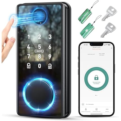Keyless Entry Door Lock with Keypad - Fingerprint Door Lock - Smart Locks for Front Door - Electronic Keypad Smart Deadbolt Lock - Biometric Smart Digital Door Lock with Code -Auto Lock Cover